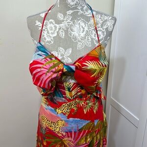 Farm Rio Tropical Jungle Bow Midi Dress